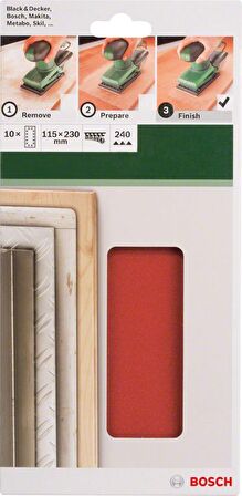 Bosch Zımpara Kağıdı 10'lu 115x230mm 240 Kum 14 Delik 2609256B24
